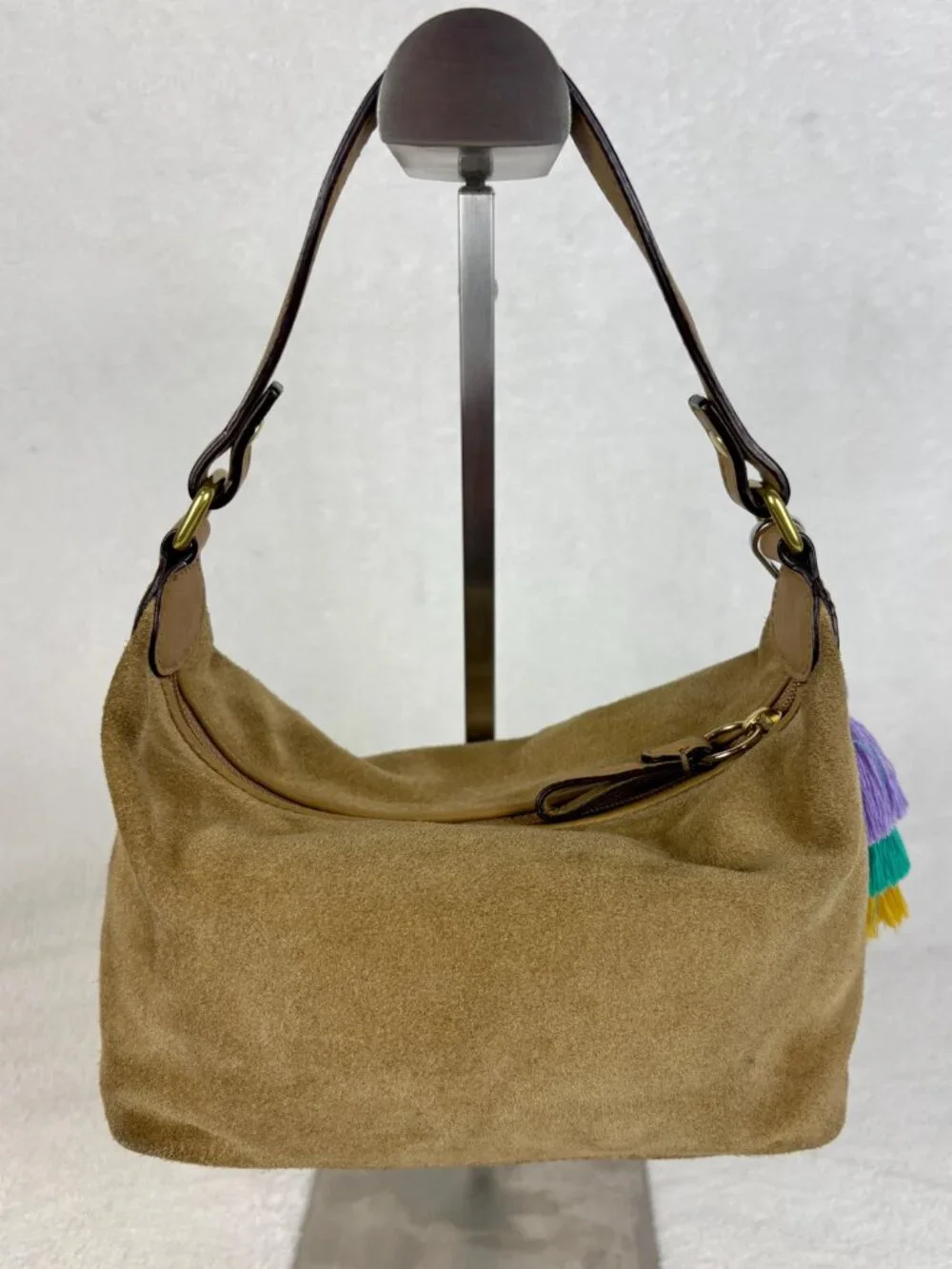 Coach Vintage Y2K Hampton Suede Demi Hobo Bag in Brown with Charm
